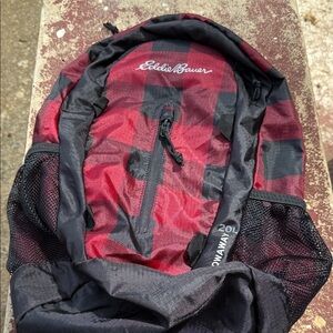 Eddie Bauer Red and Black Plaid Daypack